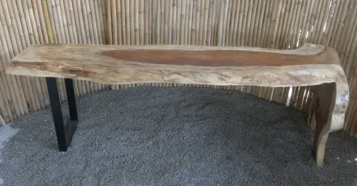 Product image of the product “Unique Bar table from one piece of suar wood, including the part of root as foot, approx. 300cm lenght, 80cm width, and 100cm height. The shape may vary. ”